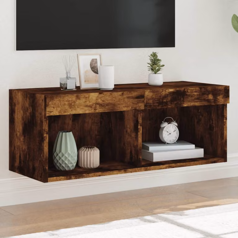 vidaXL Mobile Porta TV con Luci LED in Rovere Fumo, L 80 cm x P 30 cm x H 30 cm