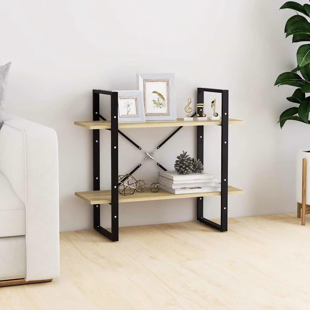 Libreria industriale vidaXL con 2 ripiani in legno e metallo, colore Rovere, L 80 cm x P 30 cm x H 70 cm