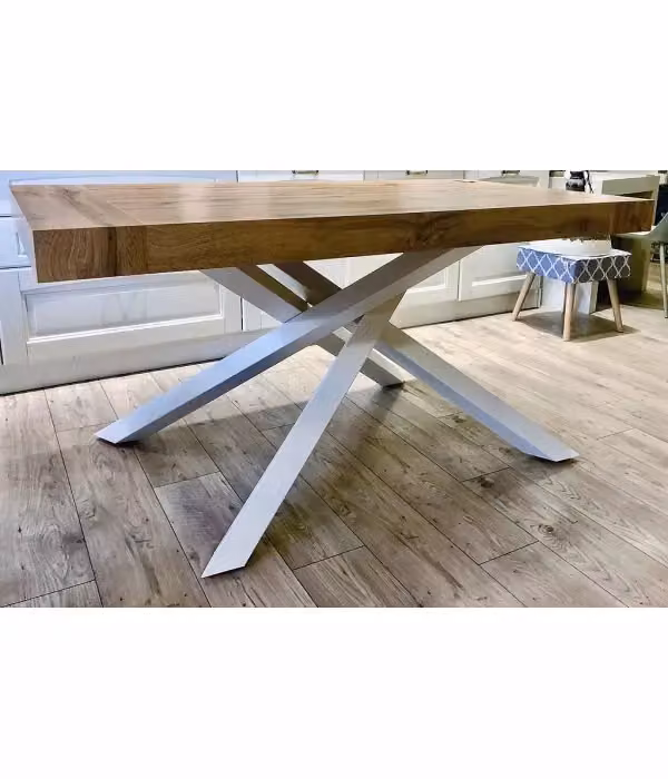 Tavolo rettangolare estensibile Mobili 2G con 2 allunghe butterfly, finitura rovere e struttura in metallo, colore marrone e bianco – 1