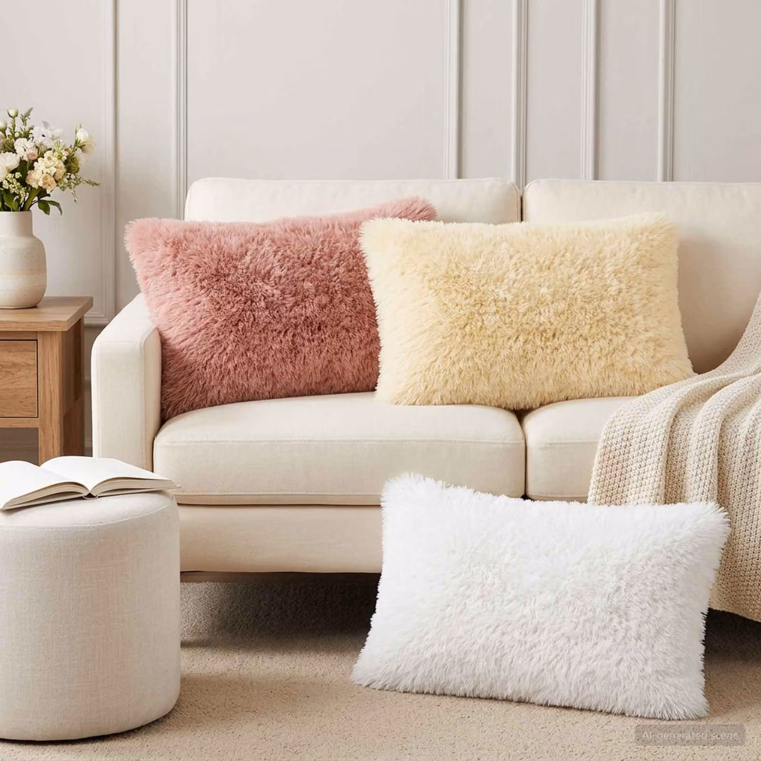 Set di 6 federe vidaXL HEERLEN in pile color crema, dimensioni 50 x 80 cm