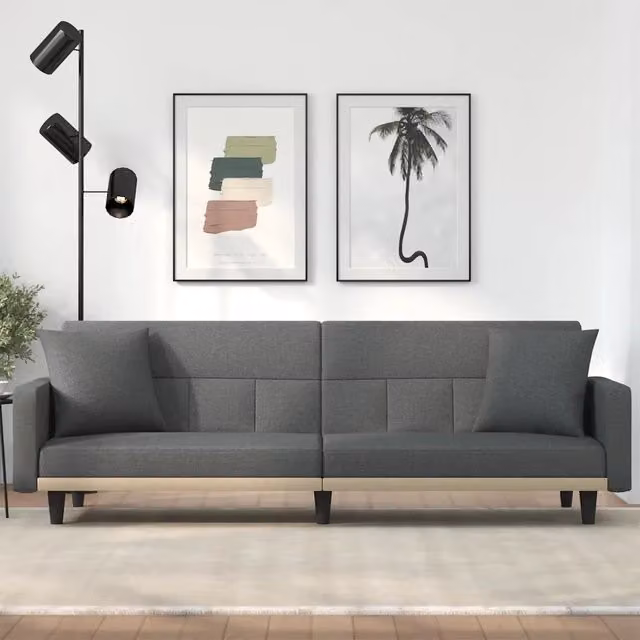 Divano Letto con Cuscini Grigio Scuro in Tessuto 351876