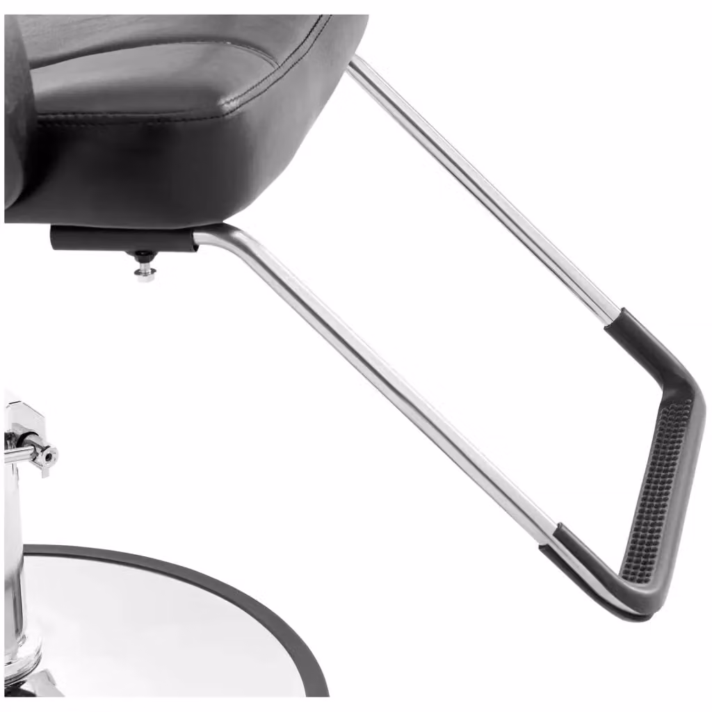 Poltrona da barbiere professionale HELLOSHOP26 con poggiapiedi, struttura in acciaio e rivestimento in ecopelle nera, girevole a 360 gradi, portata 170 kg – 2