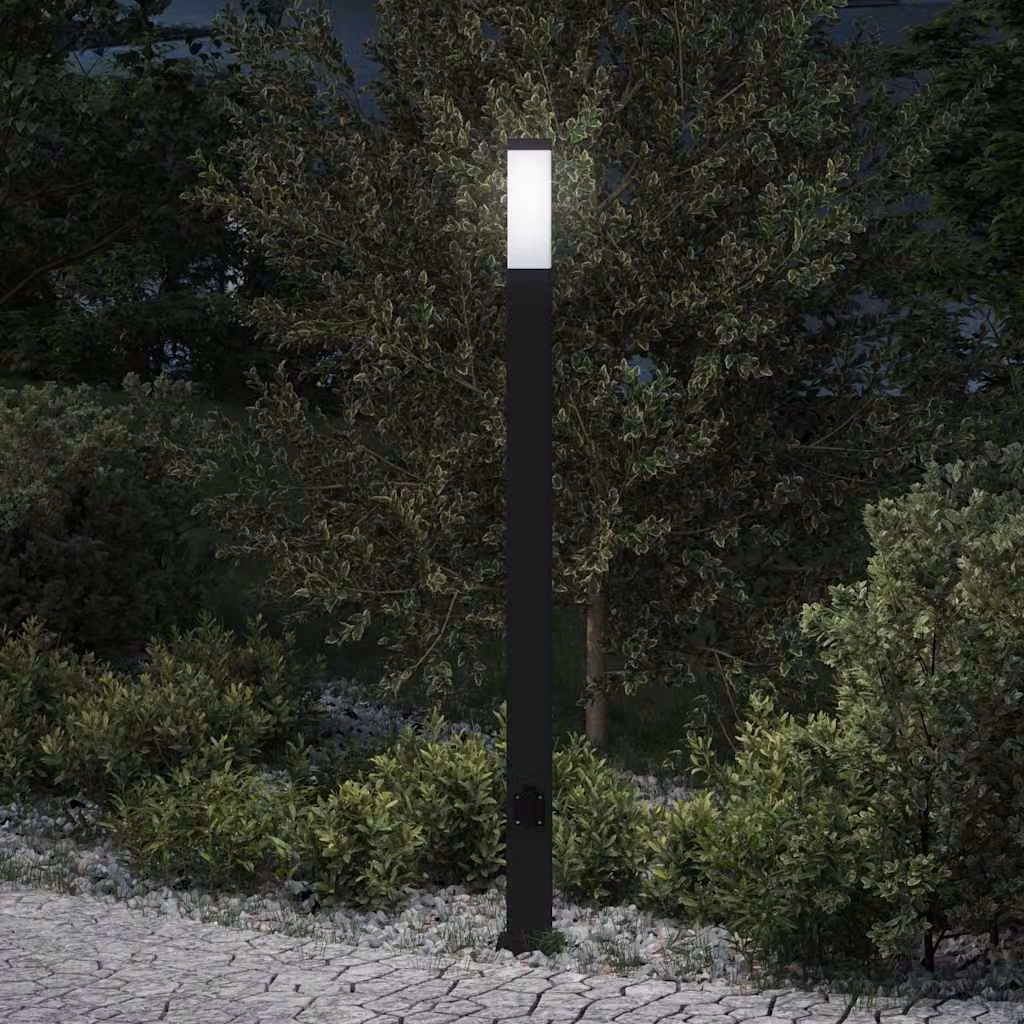vidaXL Lampada a paletto nera con presa di corrente IP44, Altezza: 110 cm
