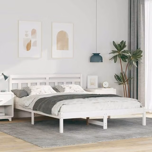Struttura letto con cassetti vidaXL in pino massello bianco L/P/H: 205.5 x 150 x 80.5 cm