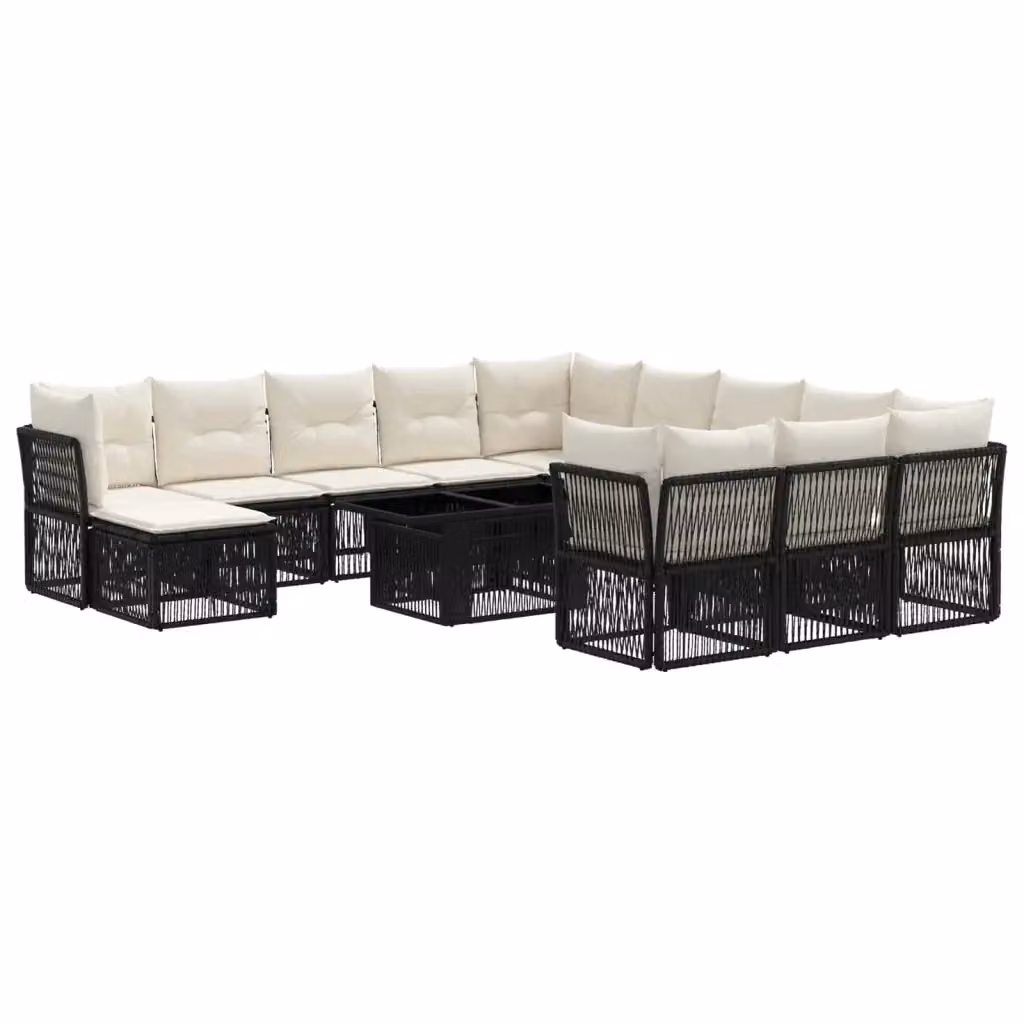 Set Divano da Giardino vidaXL a forma a U in Polyrattan Nero con Cuscini e Tavolino da Esterno – 2