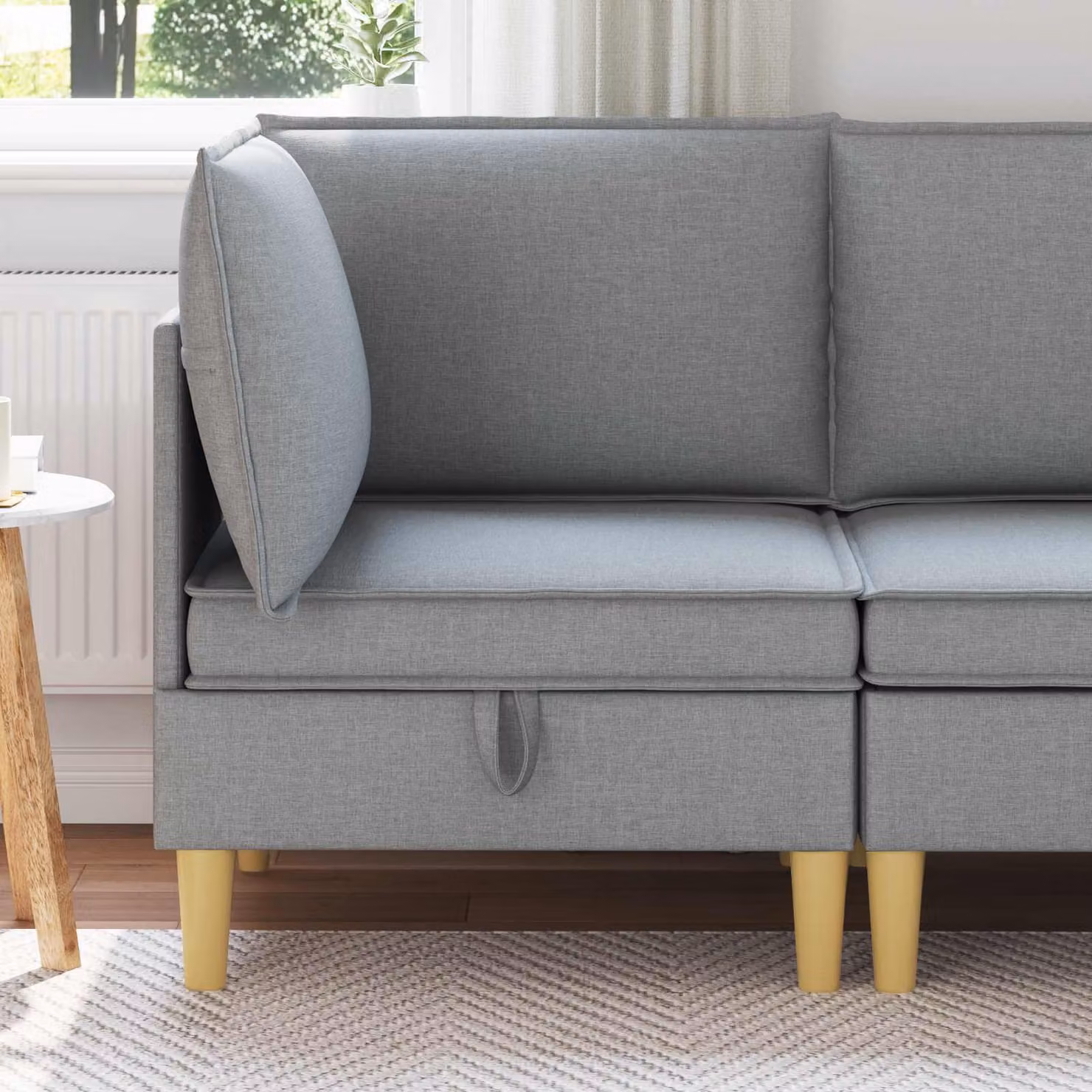 Divano con contenitore in tessuto vidaXL in stile minimalista per soggiorno, disponibile nei colori marrone o grigio