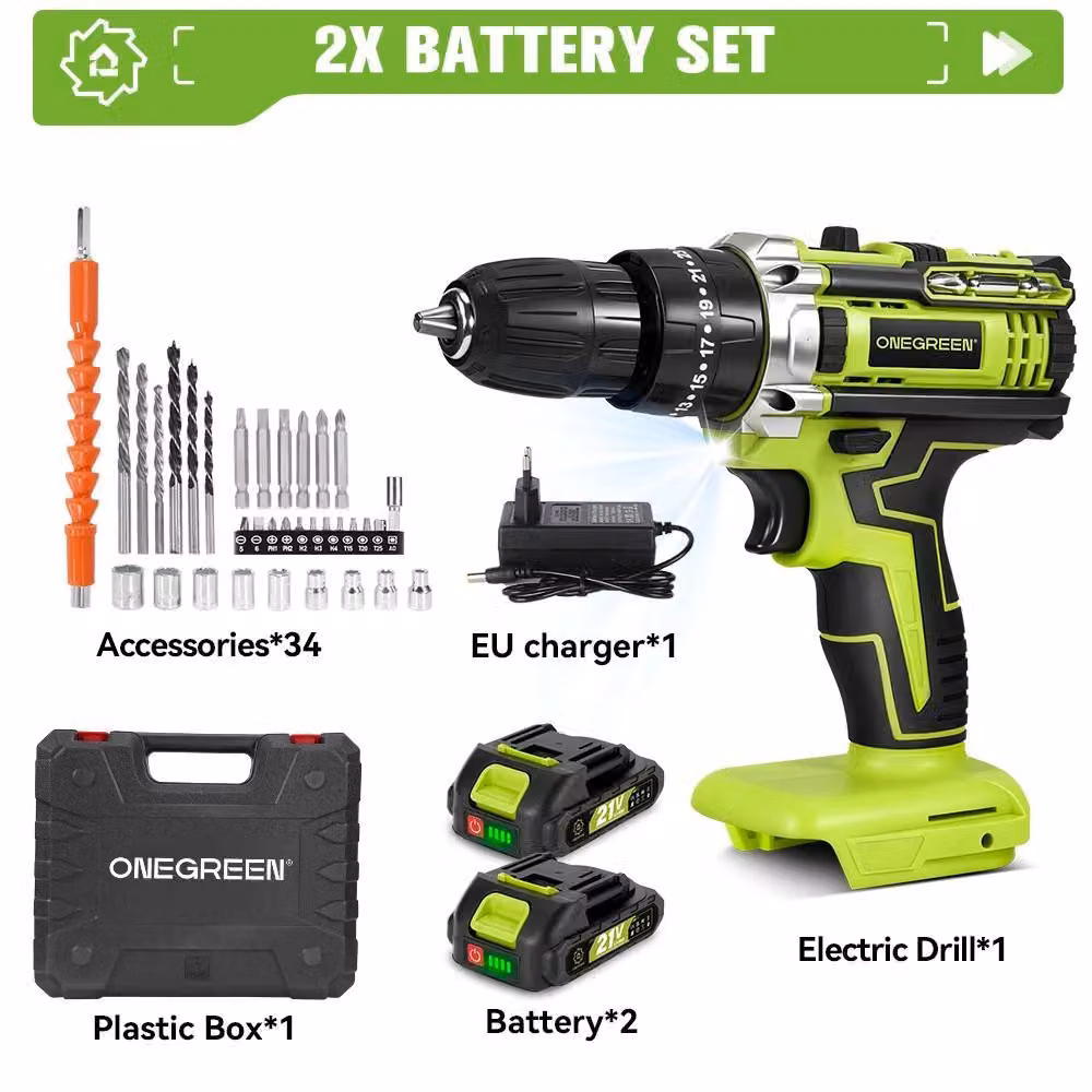 Avvitatore a percussione a batteria - Trapano - 25+3 livelli di coppia - 3 modalità - 2 velocità - Motore a spazzole - Set con 2 batterie - Arancione/Nero