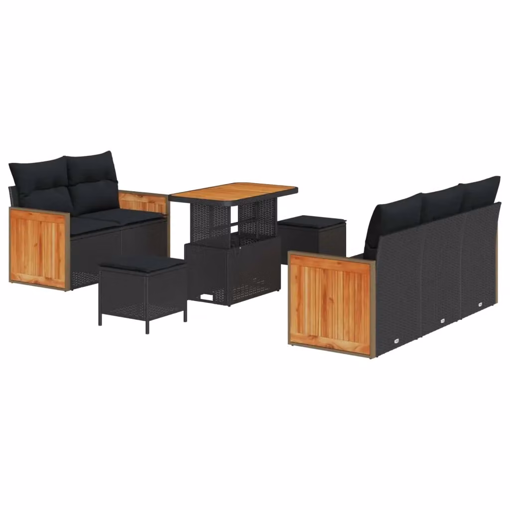 Set Divano da Giardino a L vidaXL 8 Pezzi Nero con Cuscini e Tavolino – 2