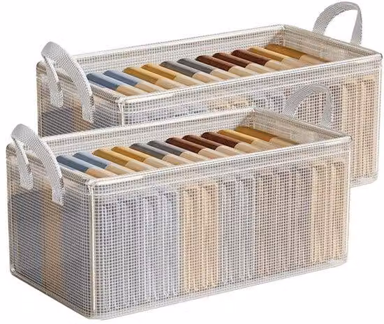 Ibenzoa® Set di 2 scatole pieghevoli per l'organizzazione, in PVC trasparente, resistenti all'acqua e all'umidità, rinforzate in acciaio, con maniglie laterali, impilabili, salvaspazio