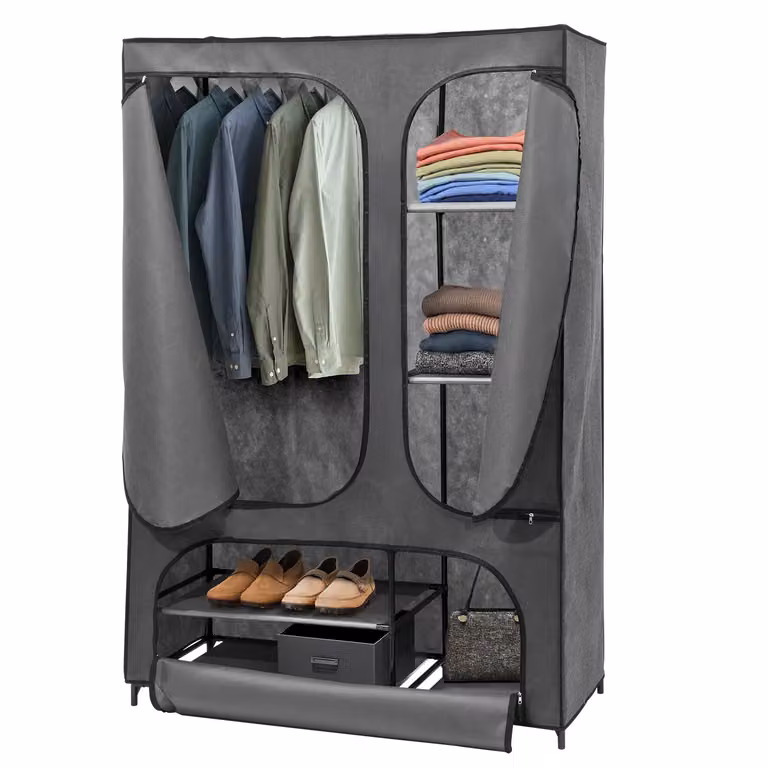 Armadio Guardaroba Vestiamo Casa Grigio con Scarpiera e 7 Ripiani H 170 cm x L 115 cm x P 45 cm