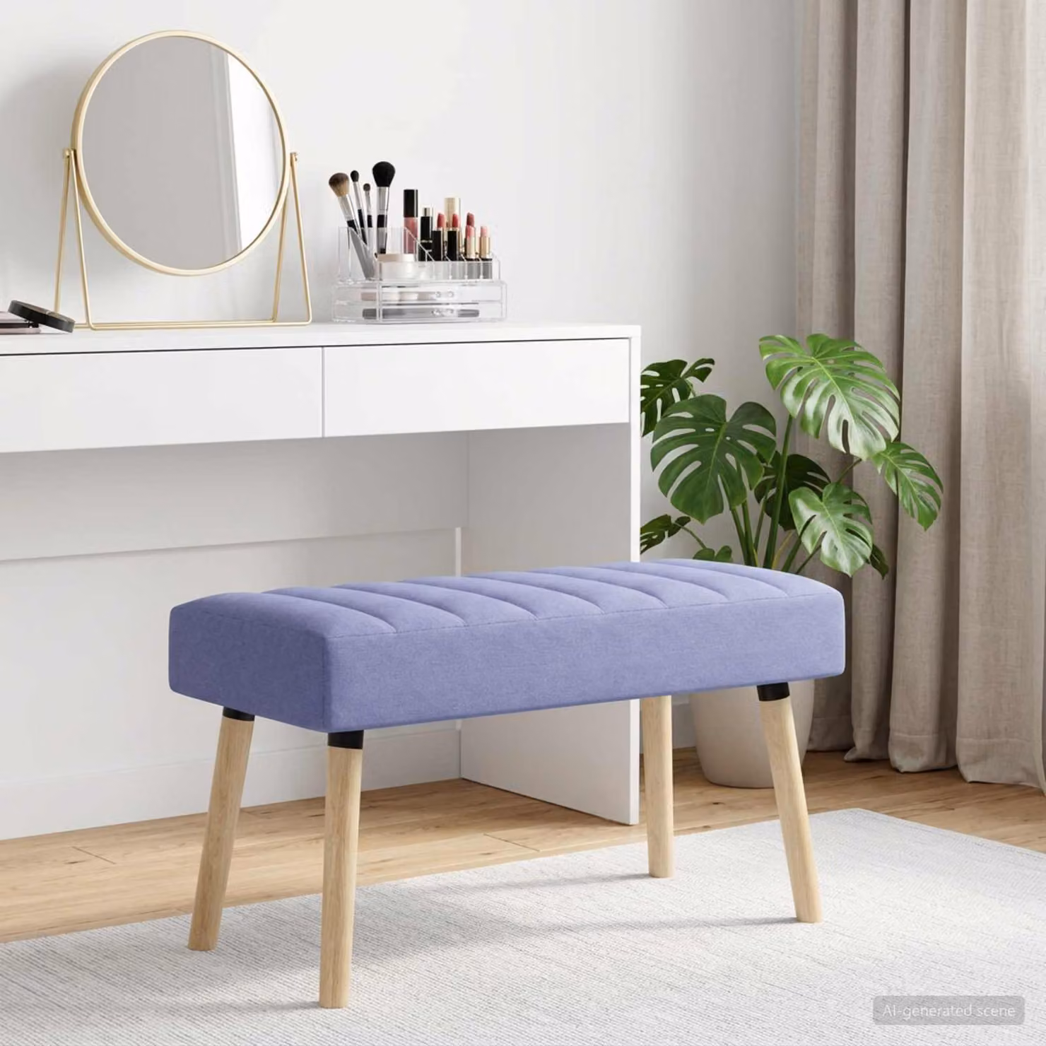 Panchina trapuntata a canale vidaXL in tessuto blu jeans con struttura in legno, L 80 x P 40 x H 46 cm