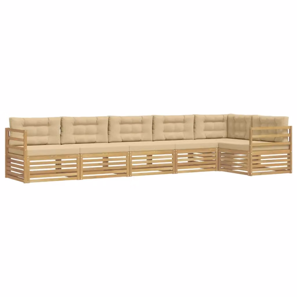 Set di divani da esterno vidaXL a forma di L composto da 6 pezzi in legno di acacia con cuscini bianchi e beige – 2