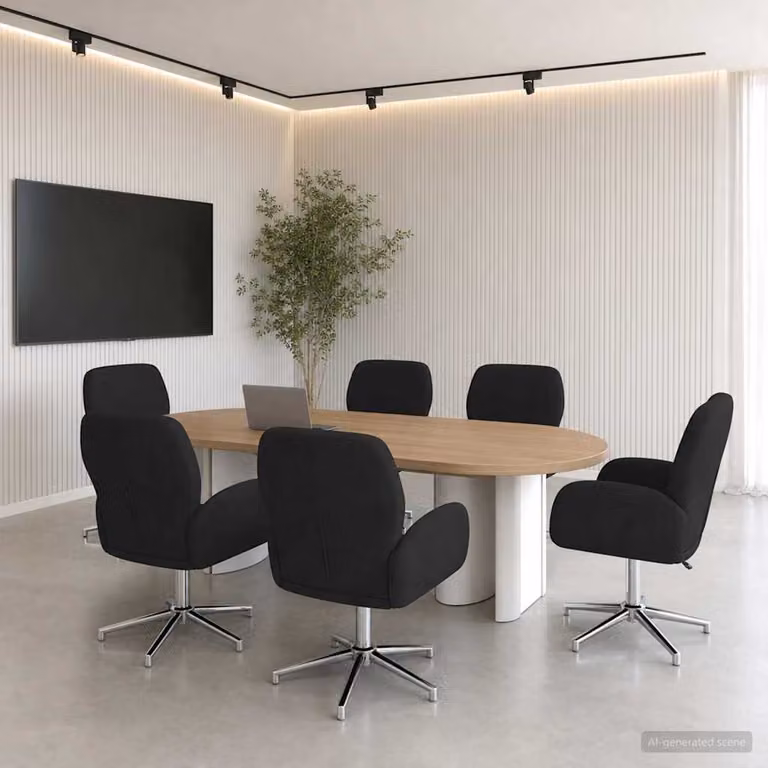 Set di 6 sedie da scrivania girevoli vidaXL in tessuto nero con ruote e braccioli L/P/H: 54 x 58 x 90 cm
