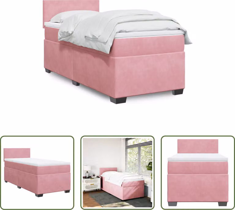 The Living Store Letto a molle con materasso Rosa 100x200 cm Velluto