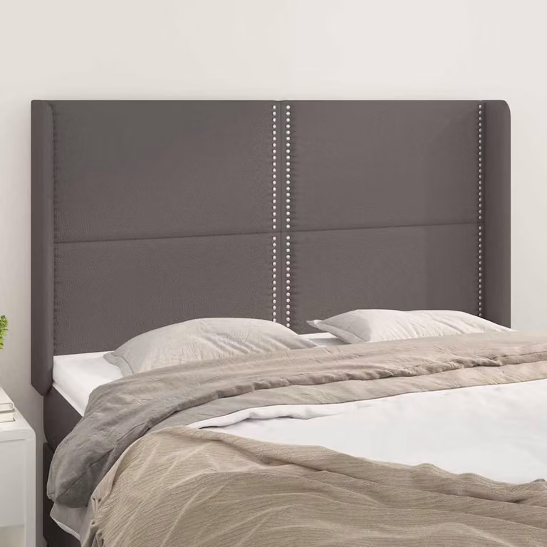 Testiera ad orecchio vidaXL in similpelle grigia con struttura in legno, L: 147 cm, P: 16 cm, H: 118/128 cm