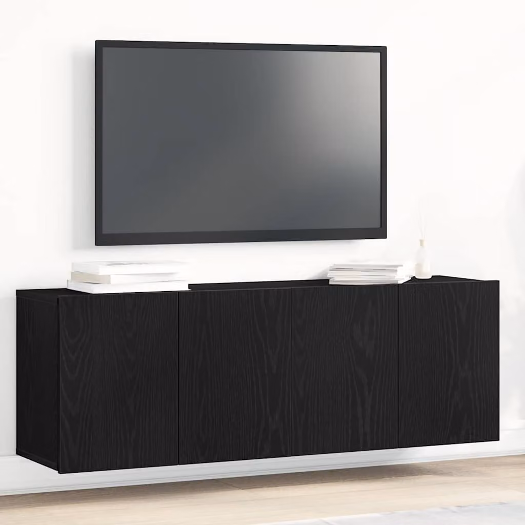 Set di 2 mobili porta TV sospesi vidaXL in legno e composito, colore nero opaco, L 120 x P 30 x H 41 cm