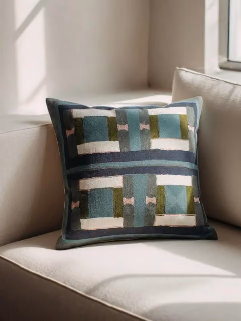 Cuscino quadrato con motivo grafico verde Kenay Home in cotone, lavabile e con rivestimento rimovibile, 45 x 45 cm – 1