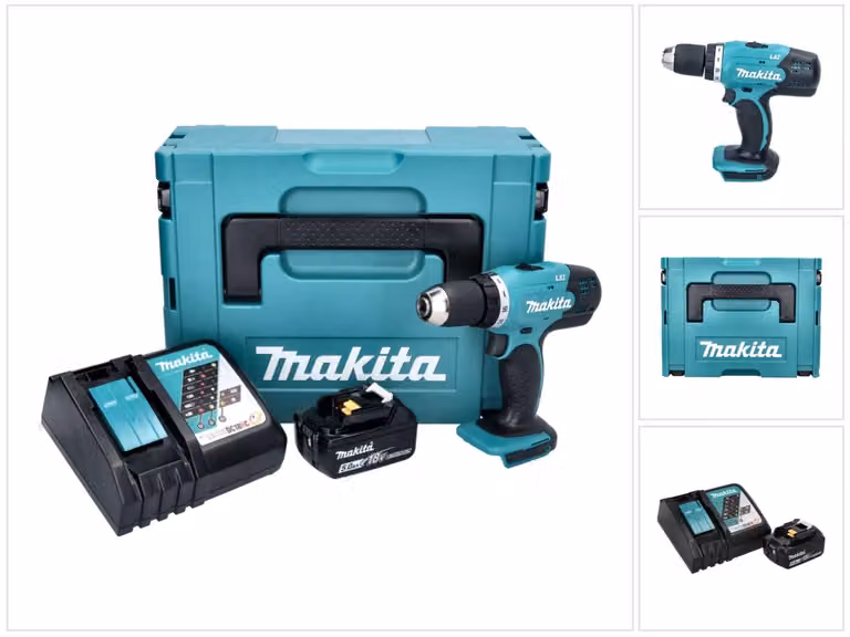 Makita DDF 453 RT1J Trapano a batteria 18 V 42 Nm + 1x batteria 5,0 Ah + caricabatterie + Makpac