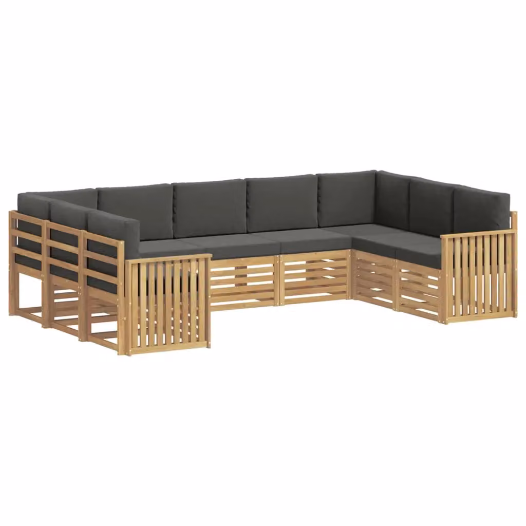 Set di divani angolari L-shape vidaXL in legno di acacia massello con cuscini marroni e grigi per giardino e terrazzo – 2