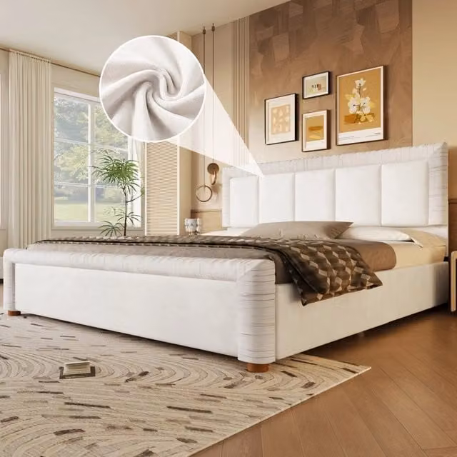 Letto imbottito 180x200 in velluto francese beige con 2 cassetti