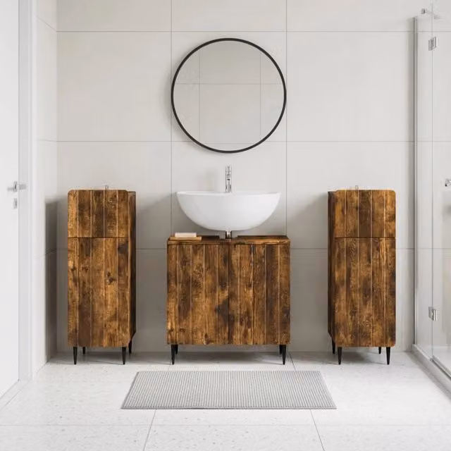 Set di armadietti da bagno in 3 pezzi ZWOLLE Rovere Fumo 3418004