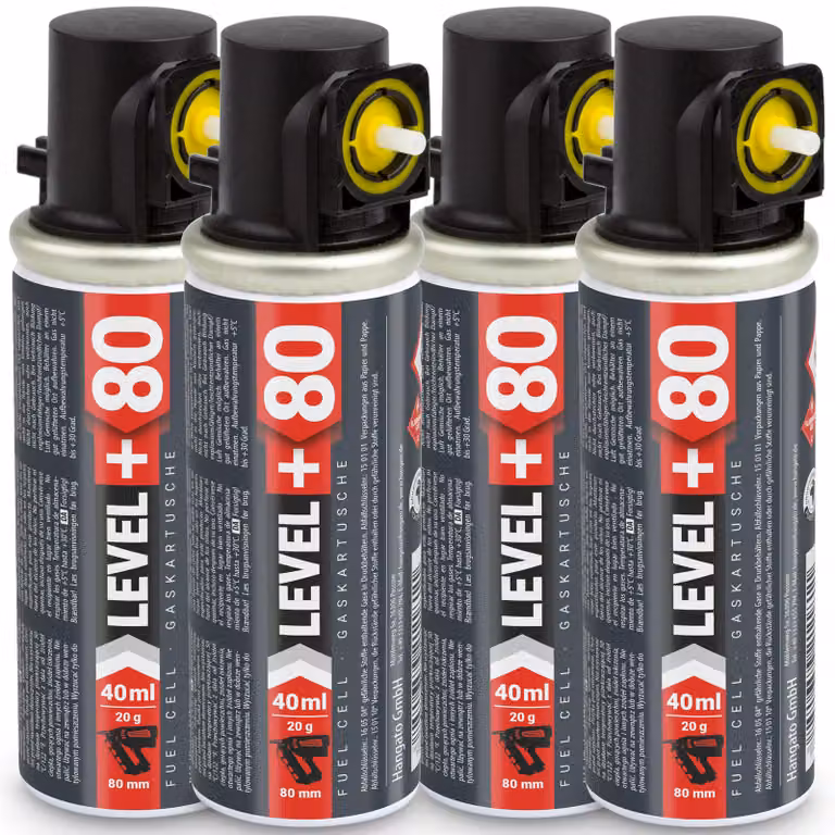 LEVEL+ Cartucce di ricambio, confezione da 4, da 20 grammi/40 ml/80 mm, compatibili con Stiftnagler L+80