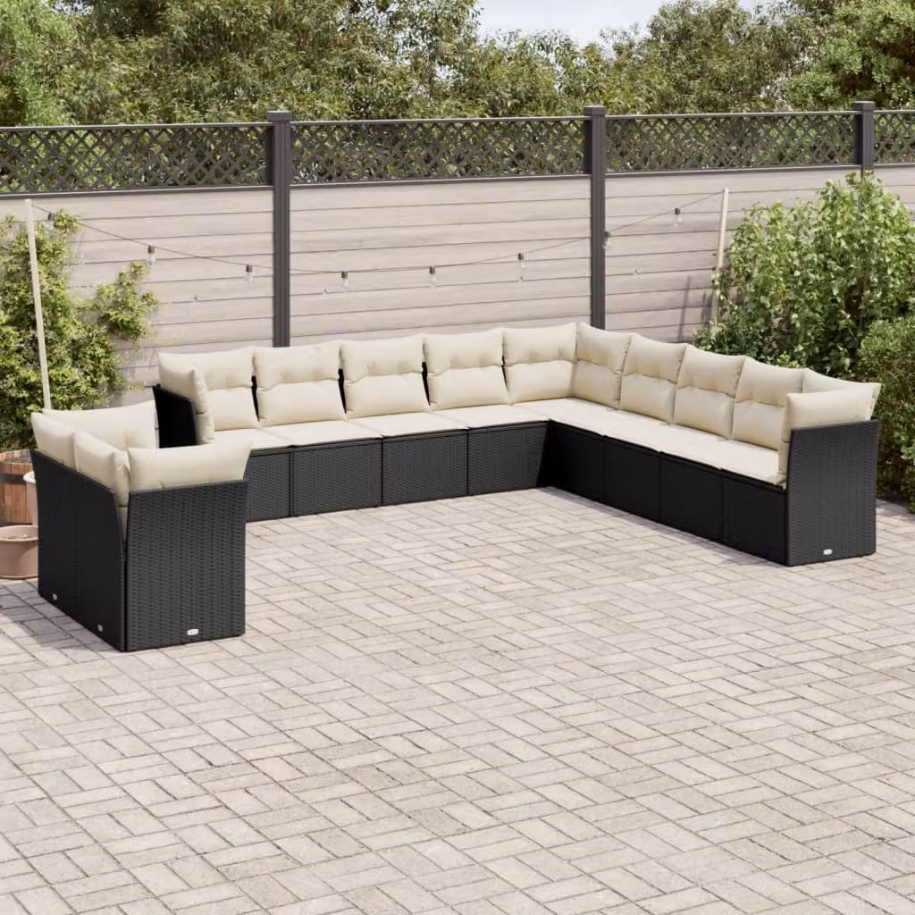 vidaXL Set Divani da Giardino a L 11 pz in Polyrattan Nero con Cuscini Imbottiti e Rivestimenti Rimovibili – 1