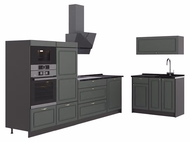 Cucina Vicco Fame-Line Verde-oro rustico/Antracite 380 cm, PL Antracite, Model 64064