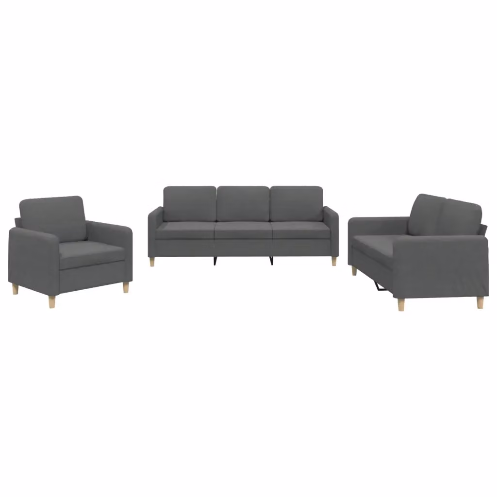 Set di divani 3 pezzi vidaXL in tessuto grigio con cuscini e braccioli per soggiorno moderno – 2