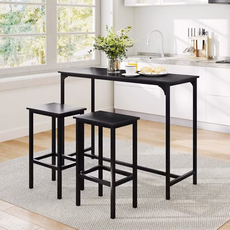 Set da pranzo industriale Costway composto da tavolo rettangolare e 2 sgabelli da bar, colore nero