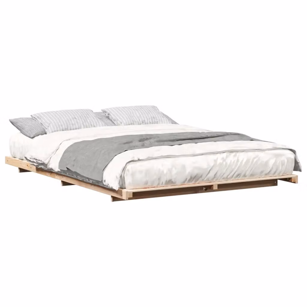 Struttura del letto vidaXL in pino massello e metallo, colore marrone, L: 150 cm, P: 200 cm – 2