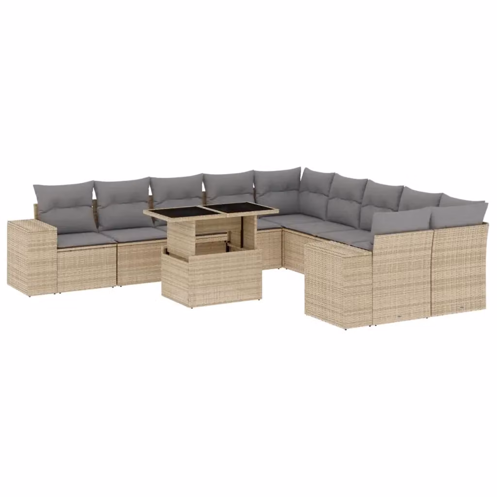 vidaXL Set Divani da Giardino 11 pz con Cuscini Beige e Grigio in Polyrattan e Acciaio – 2
