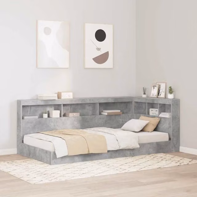 Testata letto con contenitore e porta USB vidaXL, Grigio, L: 217,5 cm x H: 107,5 cm x P: 76,5 cm
