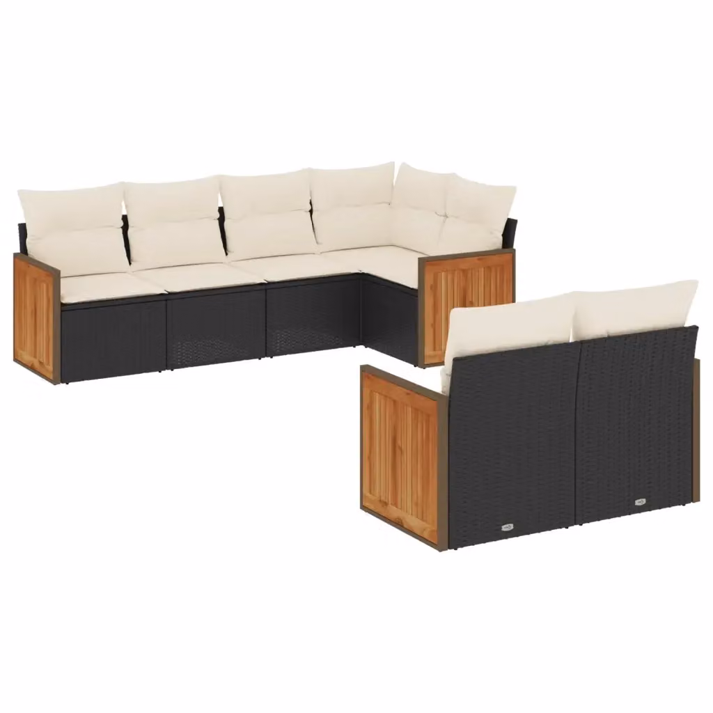 vidaXL Set Divani da Giardino a L con Cuscini 7pz in Polyrattan Nero e Legno di Acacia – 2