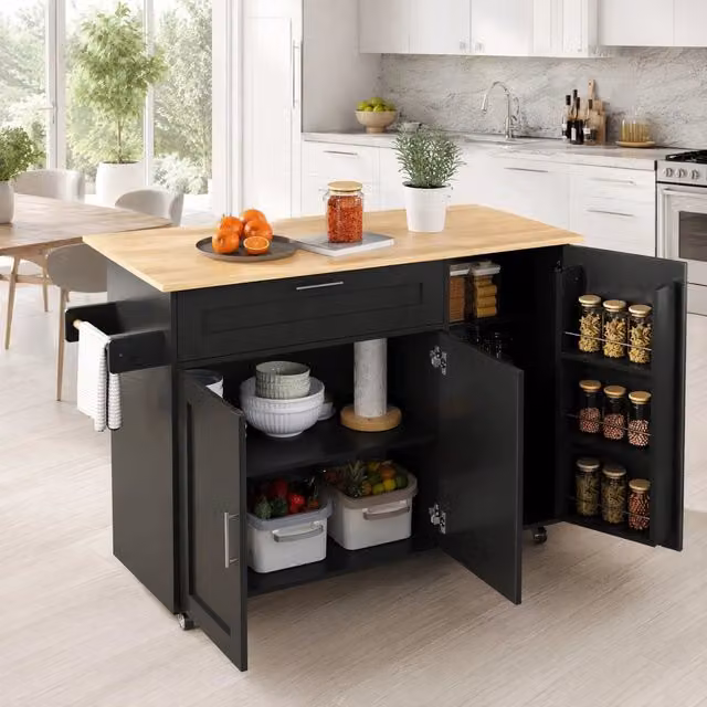 Isola da cucina mobile con piano pieghevole e vani