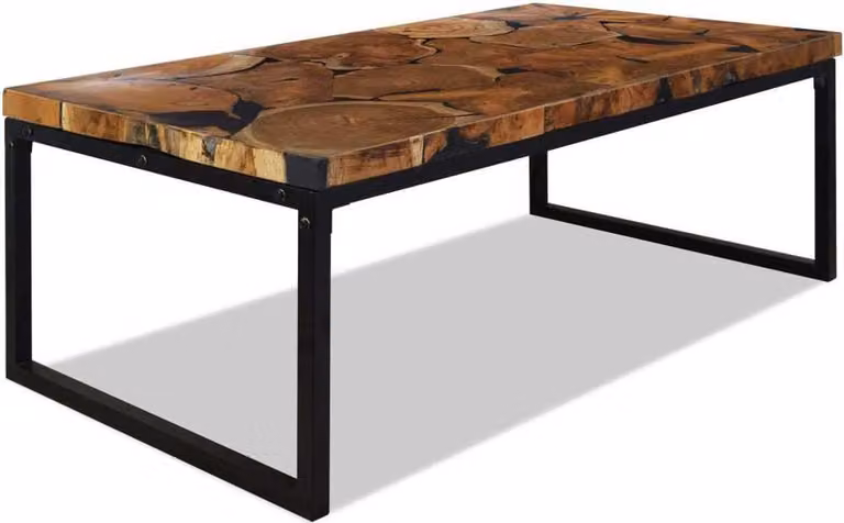 Tavolino da Salotto in Legno di Teak e Resina 110x60x40 cm