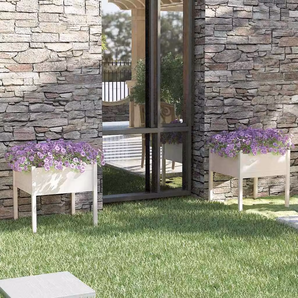 Set di 2 fioriere da giardino vidaXL in legno di pino, colore bianco, H 70 x L 70 x P 70 cm