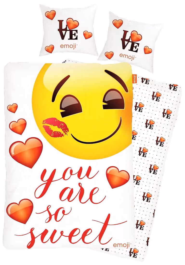 Set di lenzuola con motivo "Beddeken" reversibile, con cuori a forma di emoji, dimensioni 135 x 200 cm