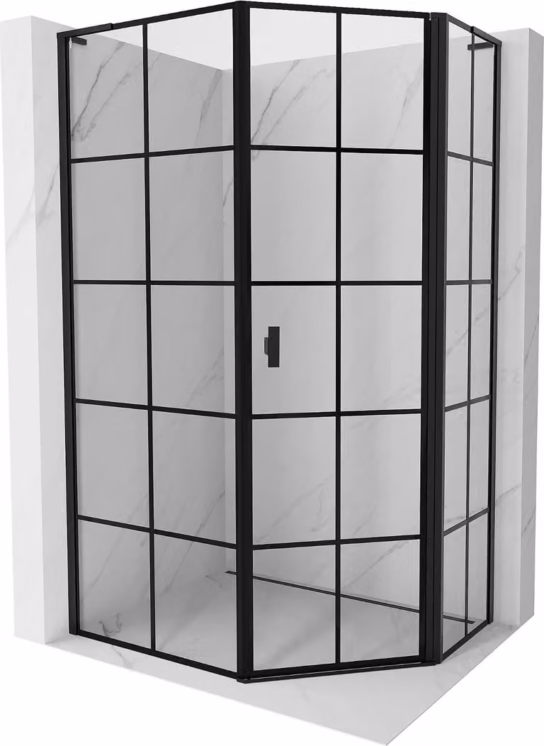Mexen Mist L cabina doccia pentagonale asimmetrica con apertura a destra 80 x 90 cm, griglia nera, nero - 8A8L-080-090-70-77-P