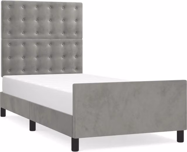 Letto singolo per adulti in velluto grigio chiaro con struttura in legno di larice L/P/H: 90 x 190 x 93 cm