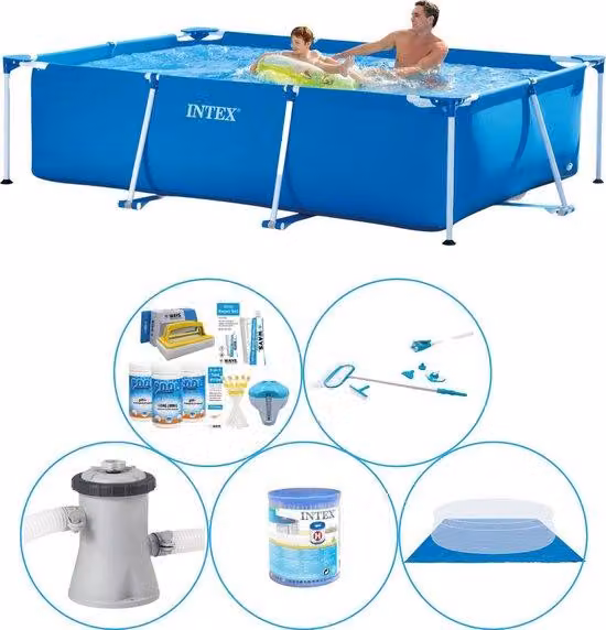 Piscina rettangolare, dimensioni 260x160x65 cm, composta da 6 elementi, completa di accessori