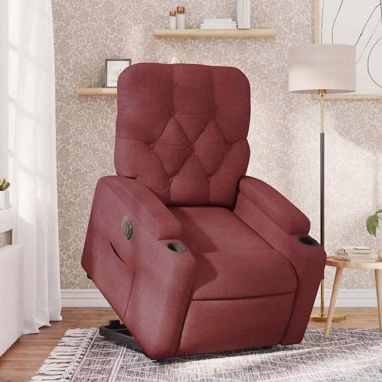 vidaXL Poltrona Alzapersona Reclinabile Elettrica in Tessuto Rosso con Supporto per Senior