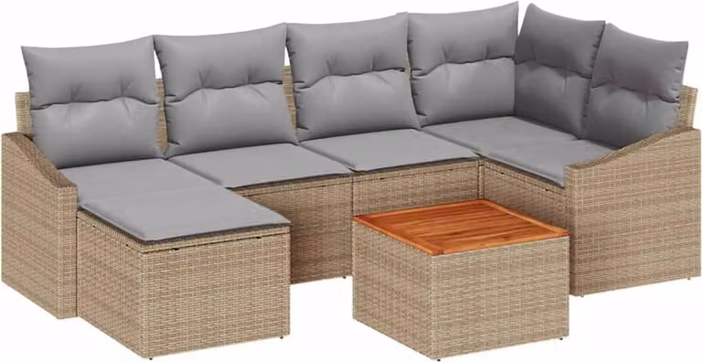 Set Divano da Giardino con cuscino 7 pcs Beige polyrattan