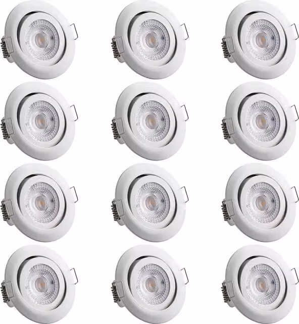 Set da 12 fare LED da incasso Krog Monzana, luce bianca calda, regolabili e dimmerabili, colore bianco