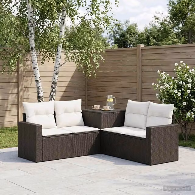 Set di divani 5 pz Nero e Bianco Crema 182,5 x 182,5 x 85 cm 3447849