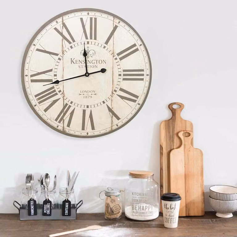 Orologio da Parete Vintage London vidaXL, Design Retro in Legno, Multicolore e Beige, Diametro: 60 cm