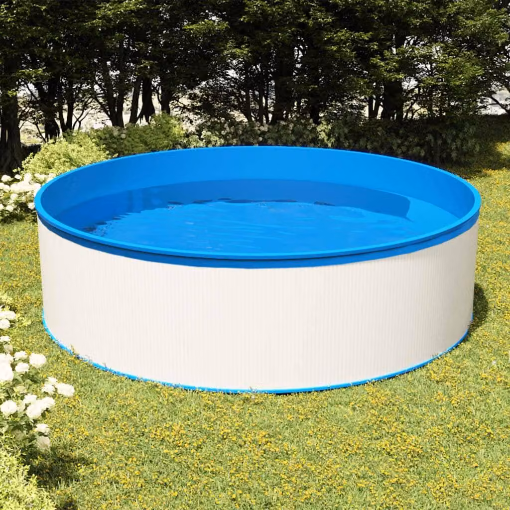 Piscina in acciaio con skimmer - 350 x 90 cm - capacità 7200 litri - bianca e blu