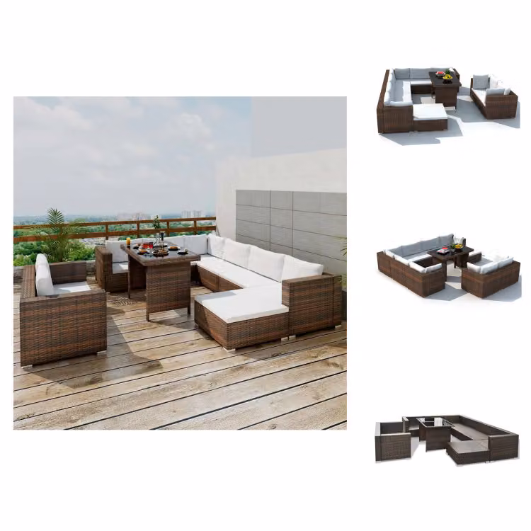 vidaXL Set da salotto da giardino 10 pezzi con cuscini in rattan marrone - Set di mobili da giardino