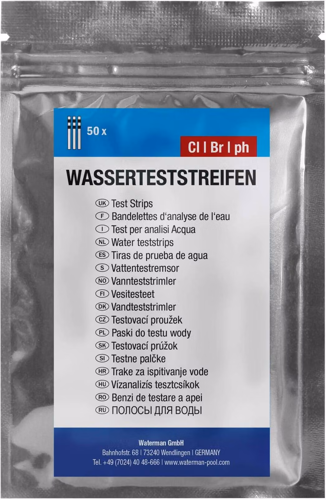 Strisce reattive per acqua 3 in 1, pH/Br/CL - 50 strisce in bustine