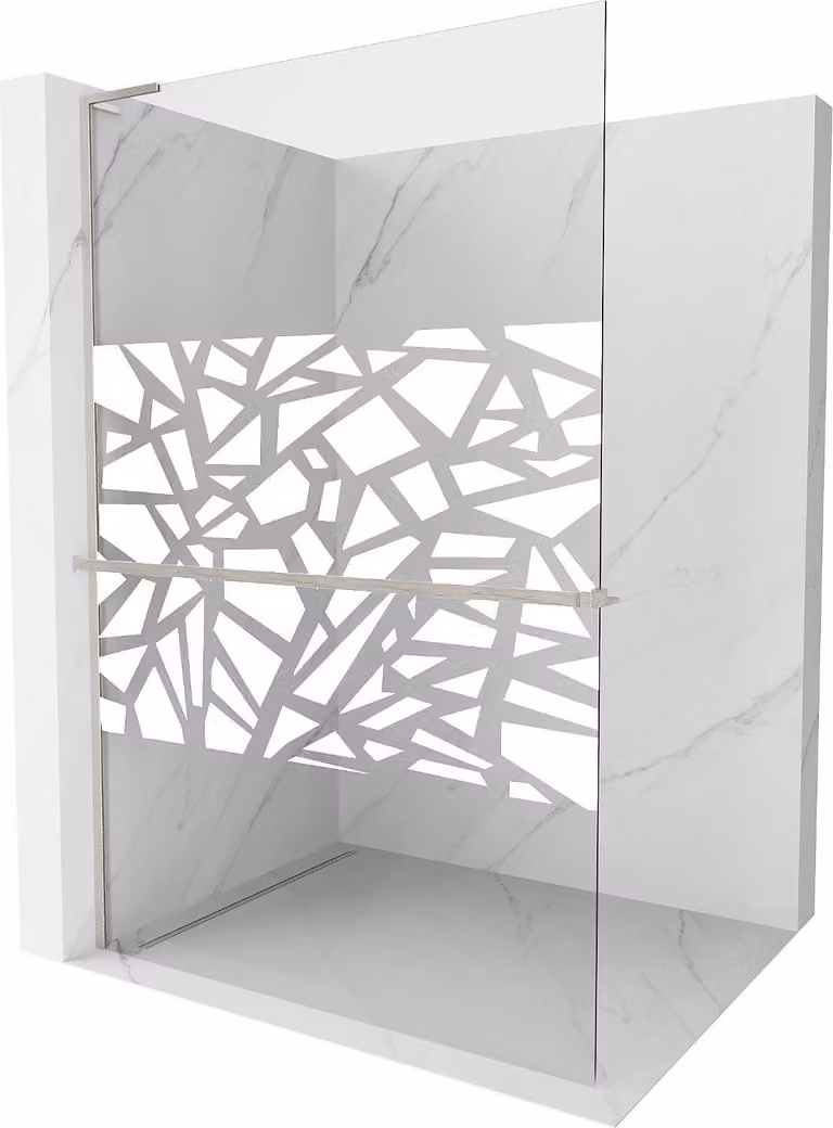 Mexen Kioto+ L parete doccia con mensola Walk-in 100 x 200 cm, motivo bianco, nichel spazzolato - 800-100-123-97-85